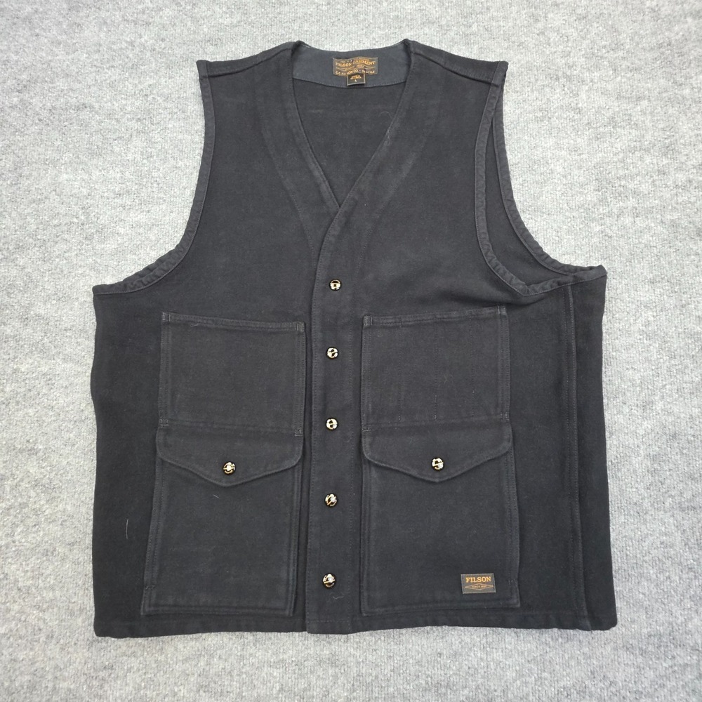 Filson Beartooth Cruiser Vest Men's Large Black Snap Pockets Cotton